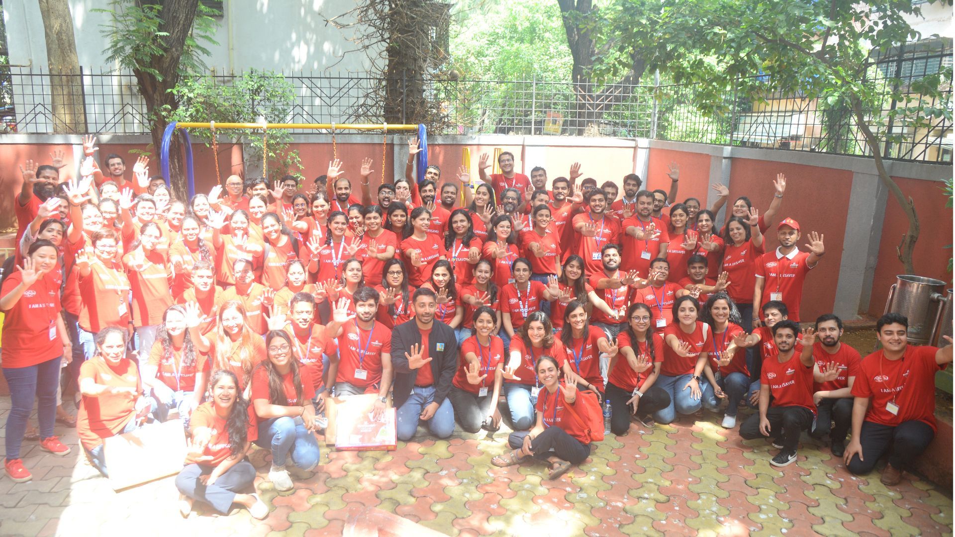 A group of HUL employees volunteering in schools to create awareness about the importance of handwashing with soap