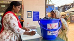 A lady worker at HUL Suvidha centre in the laundromat section