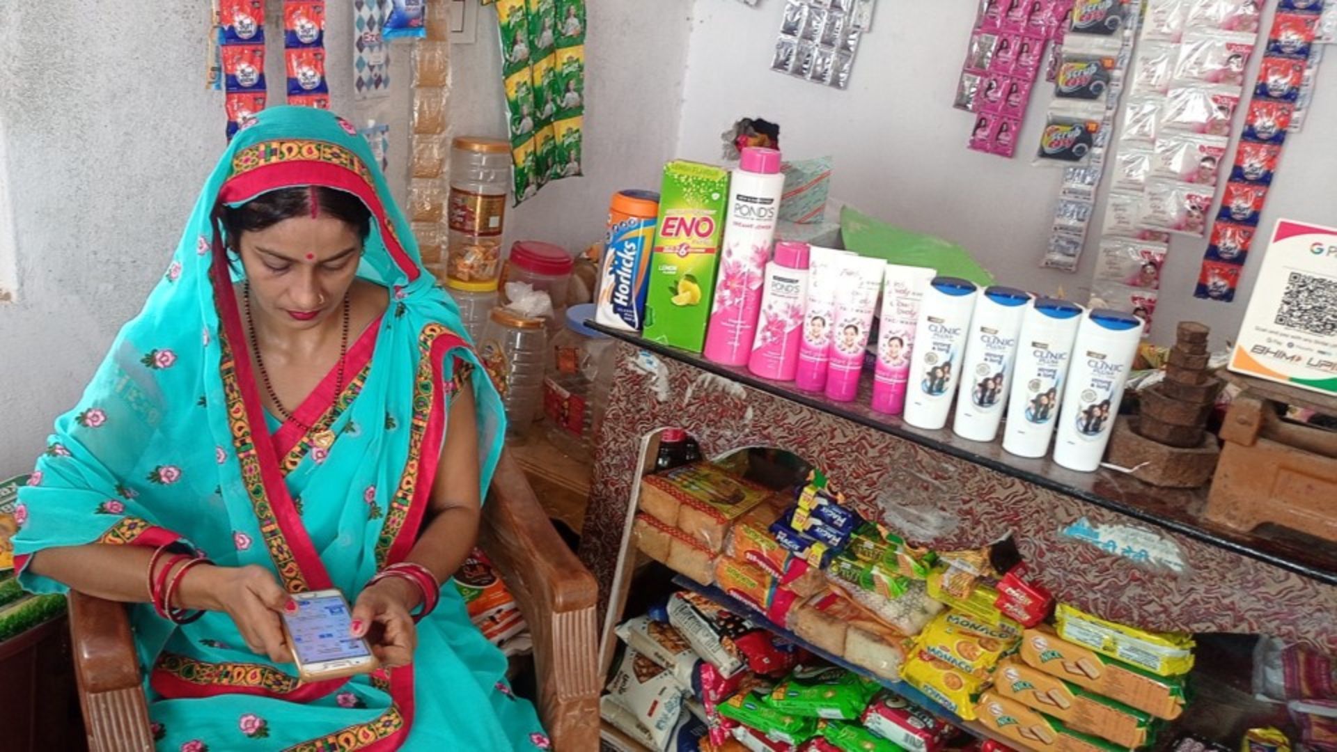 A woman working in a small market