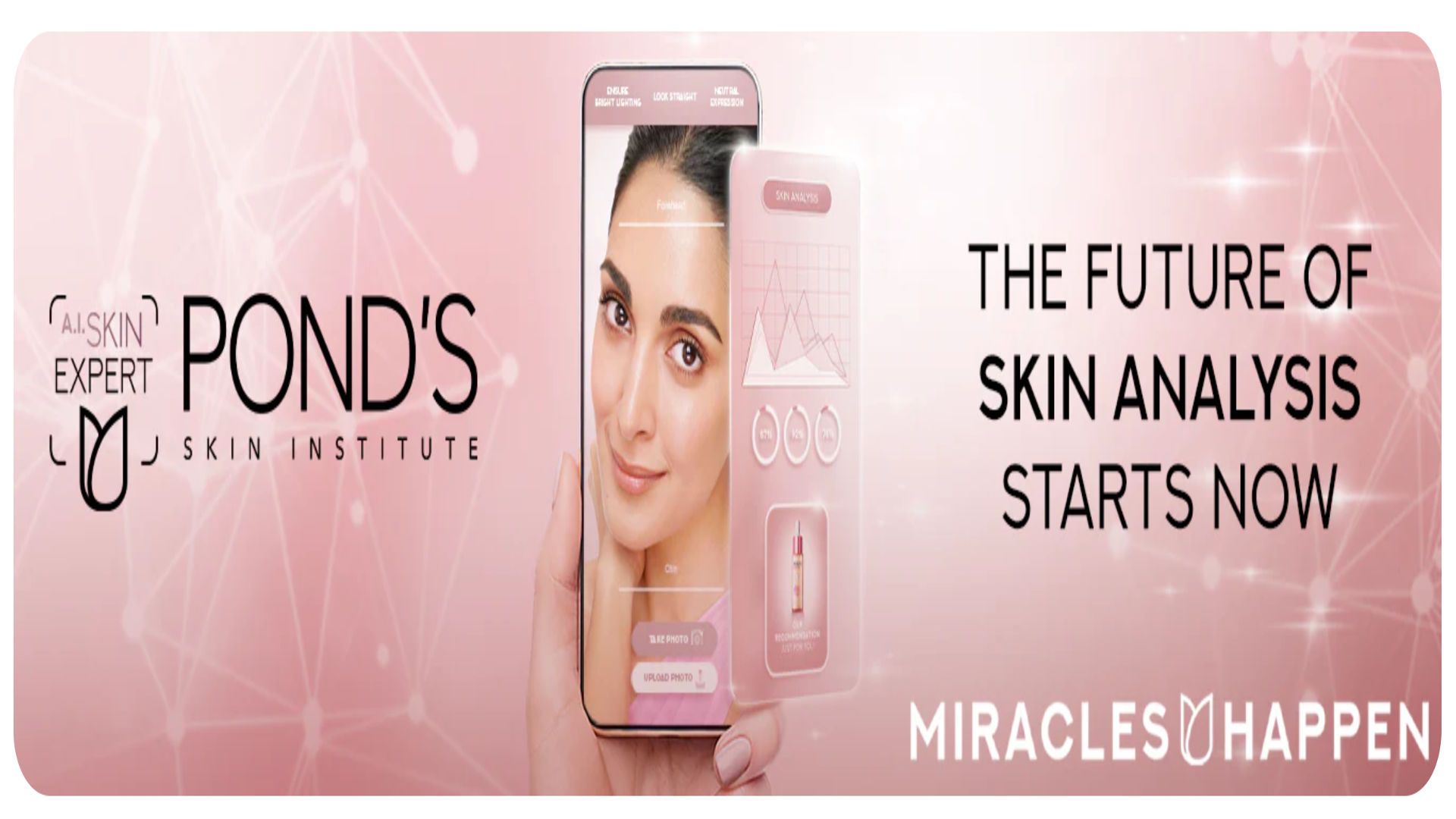 Advertising that shows how the POND'S brand website uses AI in the consumer experience. 