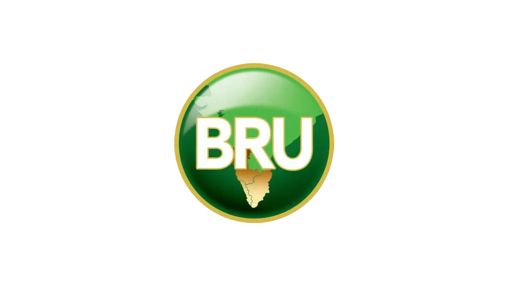 BRU logo with green and gold circle background
