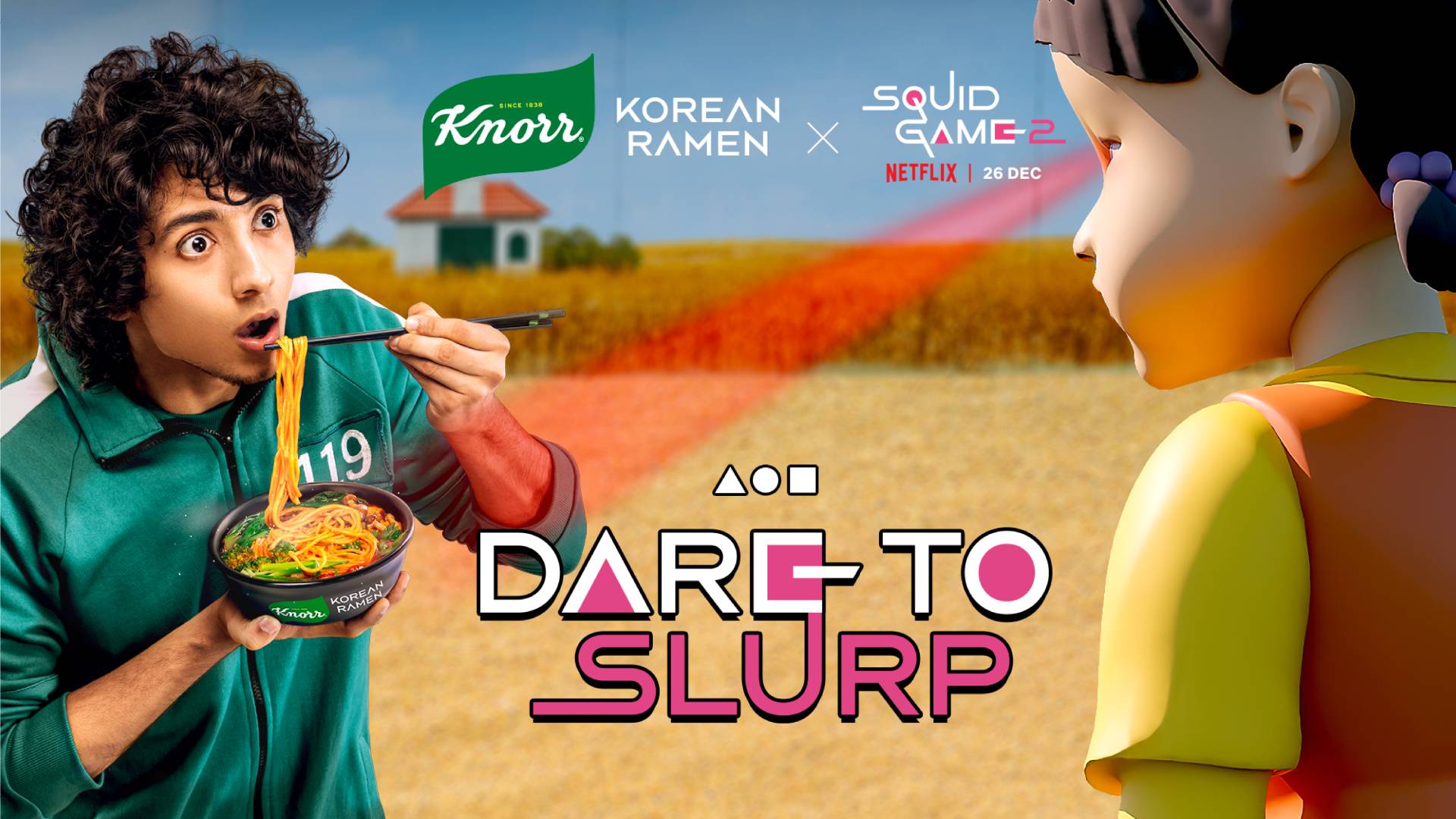 Knorr Dare to Slurp challenge campaign in partnership with Squid Game Season 2 on Netflix