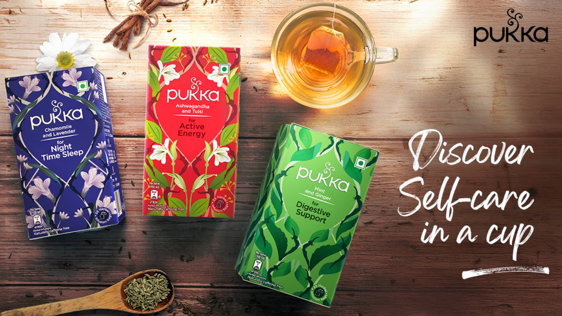 A range of Pukka tea available in India 