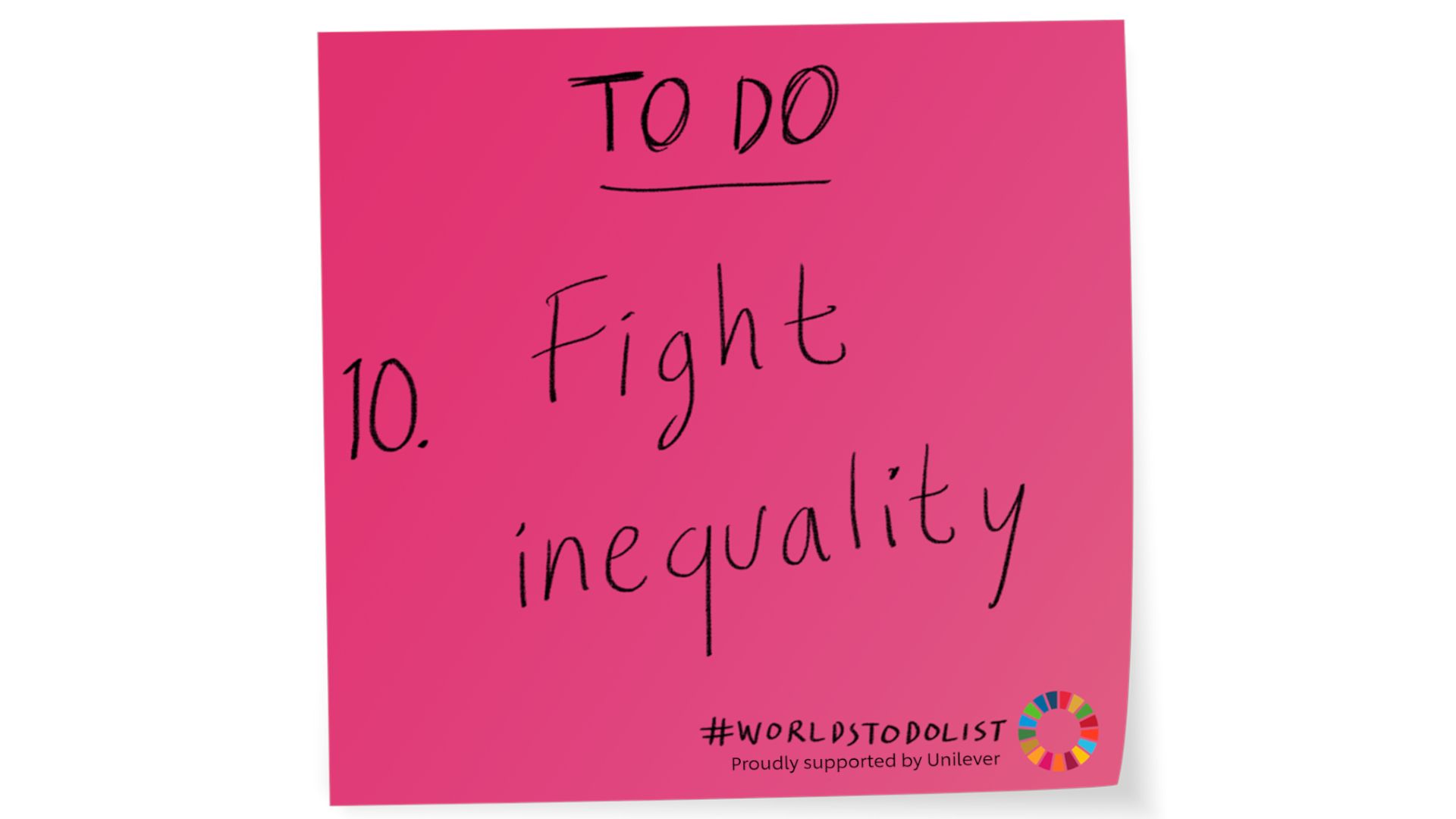 Pink stick note with Fight inequality written on it 
