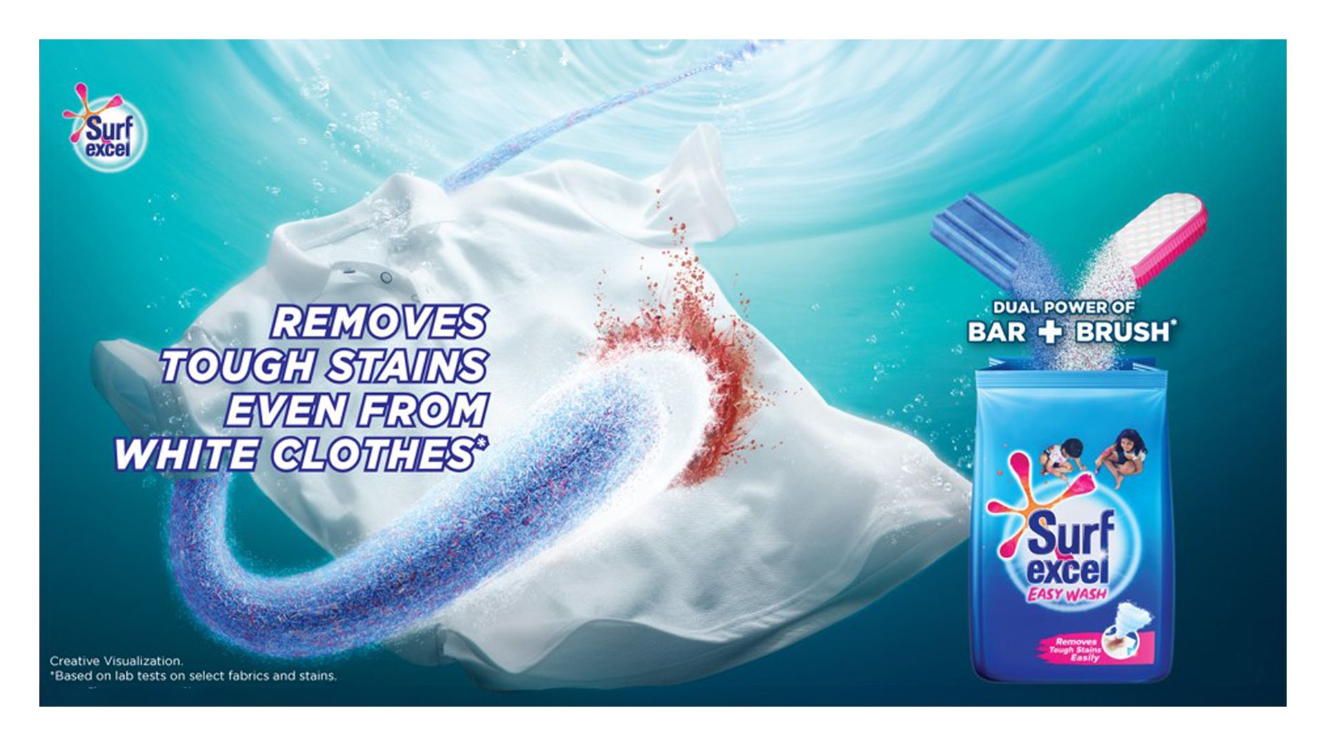 A white t-shirt and a pack of Surf Excel easy wash.