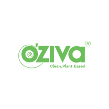 Oziva logo in green colour with text below: Clean, Plant Based