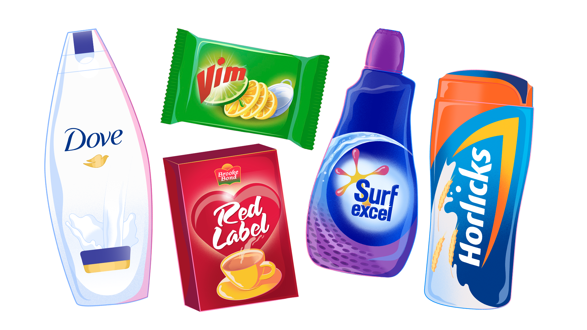 Dove, Vim, Brooke Bond, Surf excel and Horlicks artwork