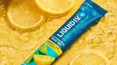 Images of Liquid I. V. range launched in India by Hindustan Unilever Limited. The image contains Liquid I. V. Packshots that appear like paper sachets in stick format.