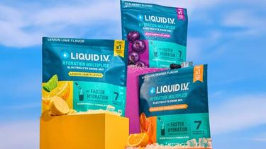Images of Liquid I. V. range launched in India by Hindustan Unilever Limited. The image contains Liquid I. V. Packshots that appear like paper sachets in stick format.