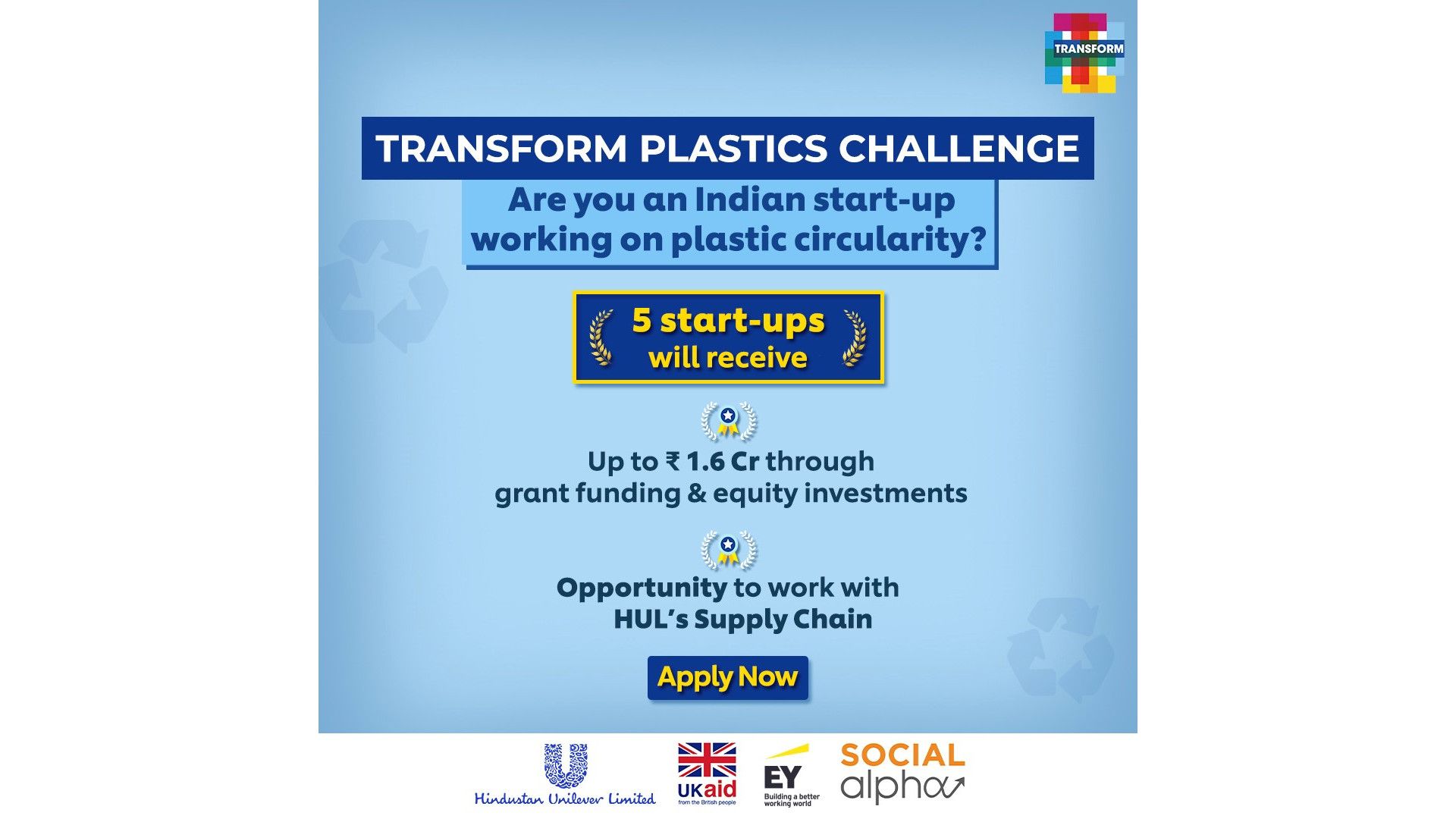 A photo of TRANSFORM Plastics challenge applying campaign