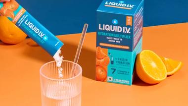Images of Liquid I. V. range launched in India by Hindustan Unilever Limited. The image contains Liquid I. V. Packshots that appear like paper sachets in stick format.