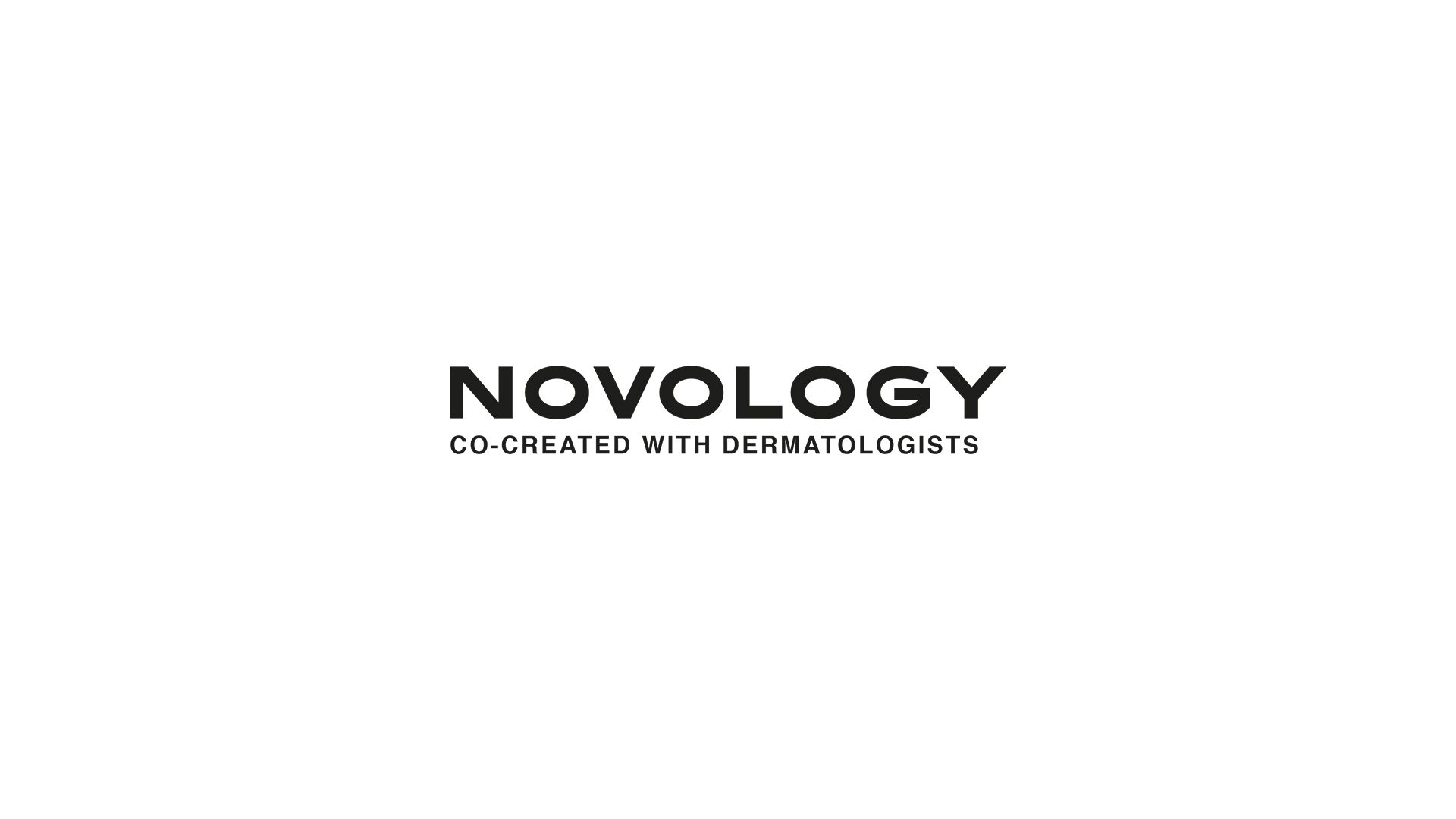 Novology logo in black, with text below says co-created with dermatologists